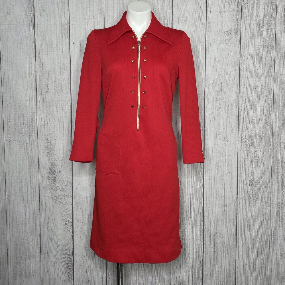 Vintage 70s Star Stud Zip Front Dagger Collar Western Disco Dress, sz Medium